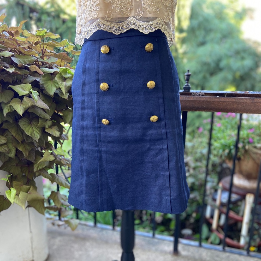 J. Crew linen gold button midi skirt